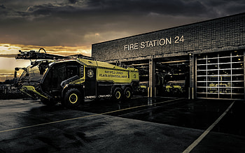Rosenbauer Panther 6x6, airfield fire truck, Volvo Penta, fire trucks, Hartsfield-Jackson Atlanta International Airport, firefighting HD wallpaper