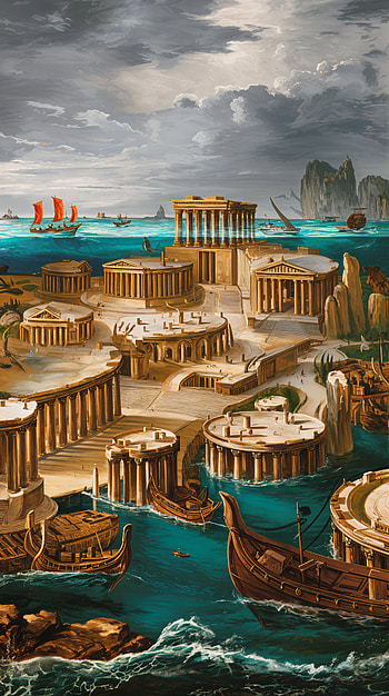 Atlantis: A Captivating Adventure, sea, ship, temple HD phone wallpaper