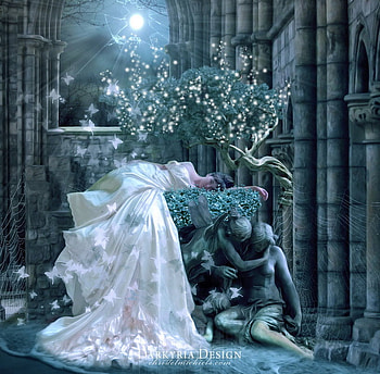Secret Chapel, chapel, moonlight, moon, fairies, girl, beauty, statue HD wallpaper
