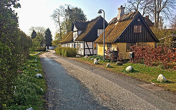 Old Part of Town, road, houses, Denmark, rocks HD wallpaper