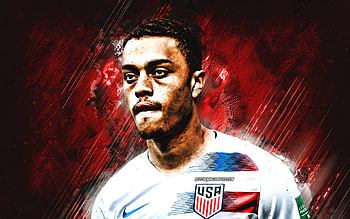 Sergino Dest, United States national soccer team, american football player, soccer, red stone background, grunge art, USA HD wallpaper