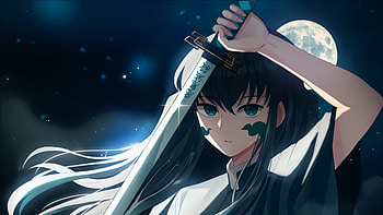 Black Hair Blue Eyes Muichiro Tokito With Sword In Moon Sky Background Demon Slayer Kimetsu no Yaiba HD wallpaper