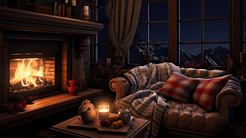 Cozy Mountain Cabin Fireplace, Cozy, Warm and Cozy, fireplace, night, living room HD wallpaper