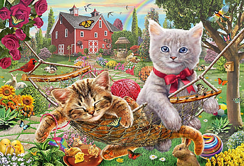 Kittens, kitten, summer, art, garden, adrian chesterman, cat, hammock, vara HD wallpaper