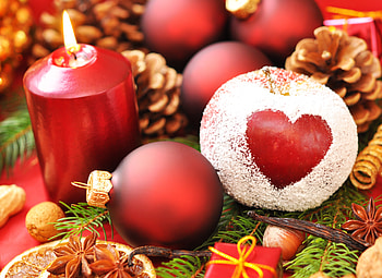 Food, Apple, Cones, New Year, Powder, Christmas, Holiday, Needles, Heart, Balls, Candle HD wallpaper
