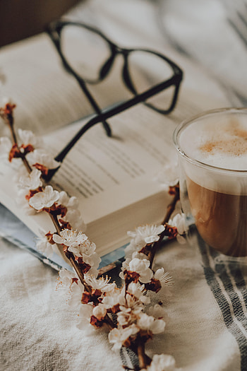 Coffee, Still Life, Miscellanea, Miscellaneous, Bloom, Flowering, Branch, Glasses, Spectacles HD phone wallpaper