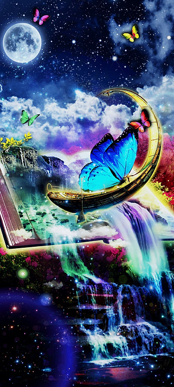 Book of butterfly, art, moon, fantasy, world HD phone wallpaper