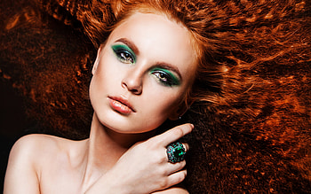 Beauty, jewel, model, ring, face, redhead, girl, woman, hand HD wallpaper