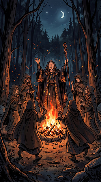 Moonlit Circle — Ritual , witch, campfire, forest HD phone wallpaper