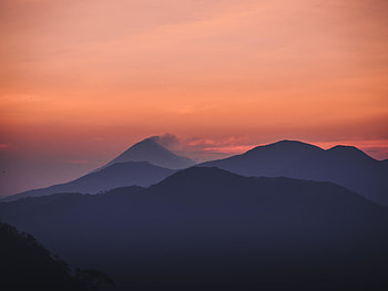 Silhouette, dusk, mountains, horizon HD wallpaper