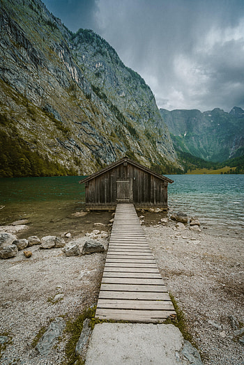 Nature, Mountains, Building, Rocks, Lake, Pier HD phone wallpaper