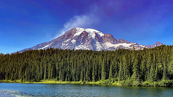 Mt. Rainier, Washington, landscape, trees, sky, water, forest, usa, lake HD wallpaper