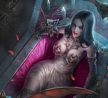 Charlene of the Vampire, art, blue hair, beautiful, long hair, vampire, dress, beauty, dark, woman, lady, darkness, fantasy, abstract, fantasy woman, female HD wallpaper
