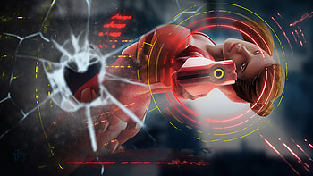 Red Cyber Lady, artist, artwork, artstation HD wallpaper