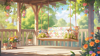 Anime Style Porch Swing Serenity -, Anime, bench, Porch Swing, garden, swing HD wallpaper