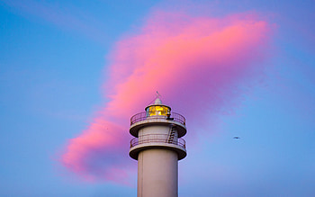 Lighthouse, clouds, nature, light HD wallpaper