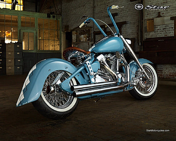 Road * Star, bike, custom, lite blue, pipes HD wallpaper