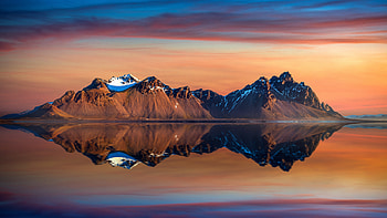 Sunset at mountains, Iceland, Landscape, Reflection, Mountain HD wallpaper