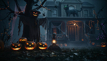 Haunted Porch — Halloween Decorations, Jack-o'-lantern, Haunted House, Black Cat HD wallpaper