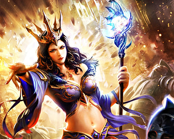 Imperial princess, blue, liang-xing, girl, orange, woman, crown, fantasy, magical, game, legend of the cryptids HD wallpaper