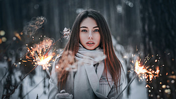 Fireworks, lady, pretty, brunette HD wallpaper