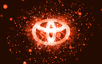 Toyota orange logo, , orange neon lights, creative, orange abstract background, Toyota logo, cars brands, Toyota HD wallpaper