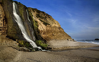 Landscape, Nature, Sky, Sand, Rock, Shore, Bank, Waterfall, Moss HD wallpaper