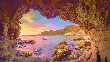 Portsay Tlemcen, West Coast Algeria, sunset, sea, colors, clouds, landscape, cave, sky, rocks HD wallpaper