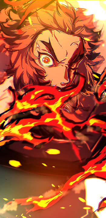 Rengoku, heat, orange, Anime, demon slayer, kimetsu no yaiba, fire HD phone wallpaper