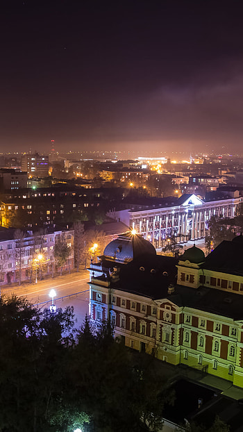 street, architecture, light, night, sky, city, man made HD phone wallpaper