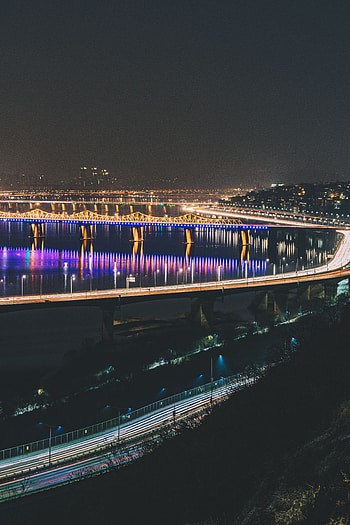 Cities, Night, Night City, City Lights, Bridge, Illumination, Lighting HD phone wallpaper
