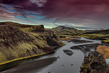 Water stream beside mountains, river, flow, landscape, nature HD wallpaper