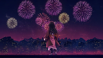 Anime Girl Firework Spectacle, anime-girl, artist, art, artwork, digital-art, ai HD wallpaper