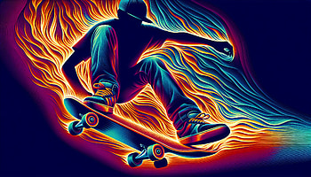 Fiery Skateboarding Stunt, skateboard, skateboarding, neon colors HD wallpaper
