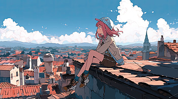 Anime Girl AI Art: Serene Skyline Moment, AI Art, Anime, girl, anime girl HD wallpaper