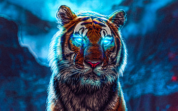 Abstract Tiger, , blue eyes, creative, predators, tiger at night, darkness, tiger HD wallpaper