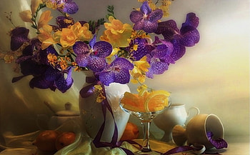 Still Life, purple, vase, flowers, amazing HD wallpaper