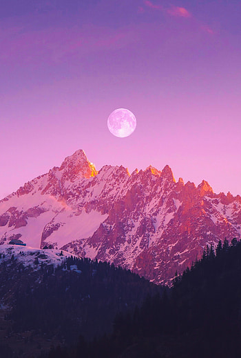 Full moon, mountain range, peaks HD phone wallpaper