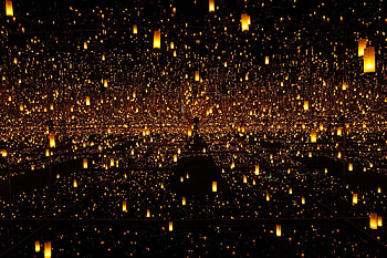 Eternity, yayoi kusama, night, black, yellow, lights, lantern HD wallpaper