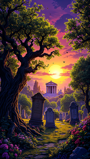 Cemetery Serenity: A Stunning , tree, monument HD phone wallpaper