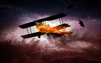 Storm, airplane on fire, digital art HD wallpaper