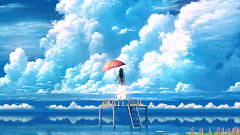 Anime Girl Standing On The Platform Holding A Red Umbrella, anime-girl, anime, umbrella, artist, artwork, digital-art HD wallpaper