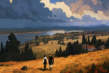 Let's Head Home, landscape, oil painting, artistic, couple HD wallpaper