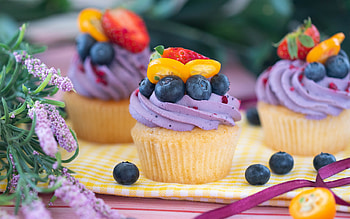 purple cream muffin, baked goods, muffins, sweet, blueberry muffins, muffins background HD wallpaper