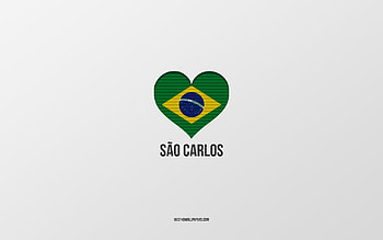 I Love Sao Carlos, Brazilian cities, Day of Sao Carlos, gray background, Sao Carlos, Brazil, Brazilian flag heart, favorite cities, Love Sao Carlos HD wallpaper