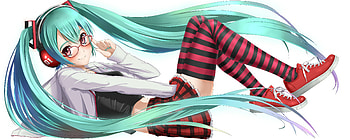 Hatsune Miku, shoes, awesome, uniform, artistic, nice, digital, cg, hatsune, glasses, aqua eyes, sexy, outfit, white, art, twintail, hot, girl, headset, singer, aqua, anime girl, anime, pretty, stripped, virtual, stockings, black, song, heads, cute, vocaloid, red eyes, beauty, miku, music, vocaloids, thighhighs, program, skirt, beautiful, diva, pink, aqua hair, red, cool, idol, micro HD wallpaper