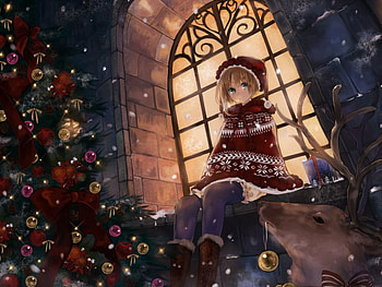 happy holidays, winter, toys, christmas trees, anime, snow, decorations, new year HD wallpaper