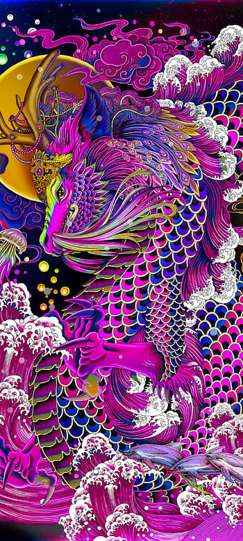 Pink Dragon Love, gold, beautiful, electric blue, magenta, colorful, Golden HD phone wallpaper