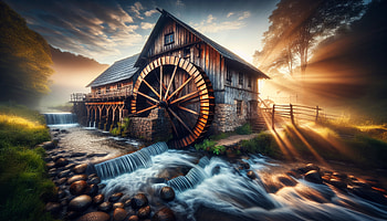 Serene Watermill: A Stunning Ultra, watermill, nature, sunrise, landscape, river HD wallpaper