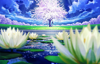 Dear You, blue, lover, beauty, flower, couple, male, pond, cloud, female, sweet, white, scene, girl, romance, beautiful, lake, close up, closeup, anime girl, boy, anime, water lilies, love, anime couple, sky, romantic, lovely, guy, lotus HD wallpaper